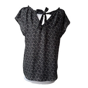 LC Lauren Conrad Satin Floral Back Tie Blouse Women's L Cottagecore Boho Fairy